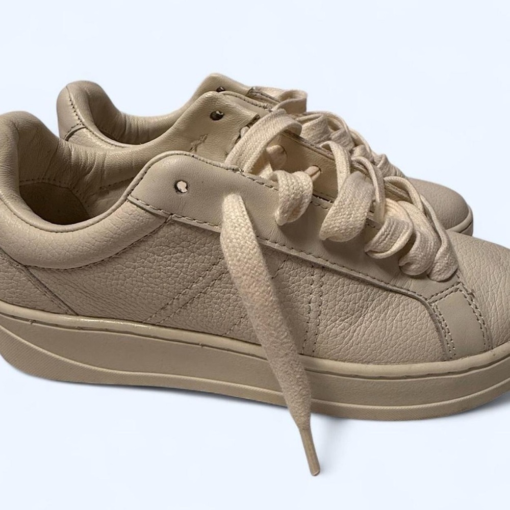 Zara Cream Leather Sneakers - Picture 2 of 7